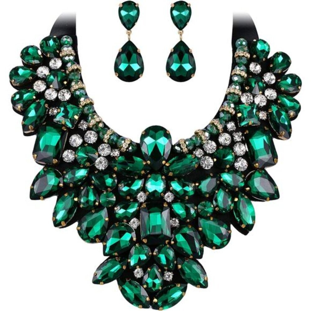 Rhinestone Necklace Earrings Set Statement Jewelry Costume Party Prom Gifts Wome